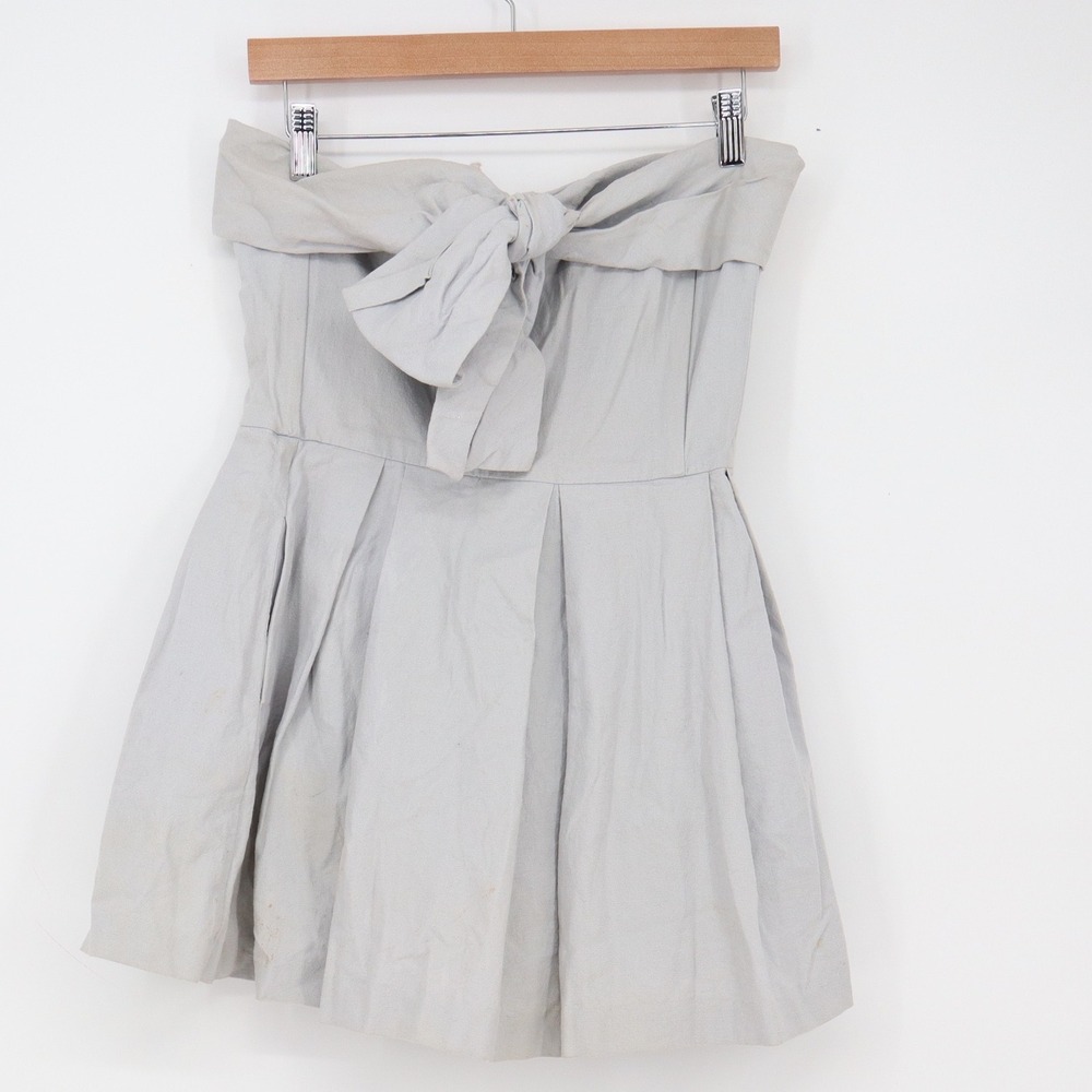 BCBGeneration Romper Womens 6 KRO9B402 Pearl Grey Linen Blend Bow Front Good